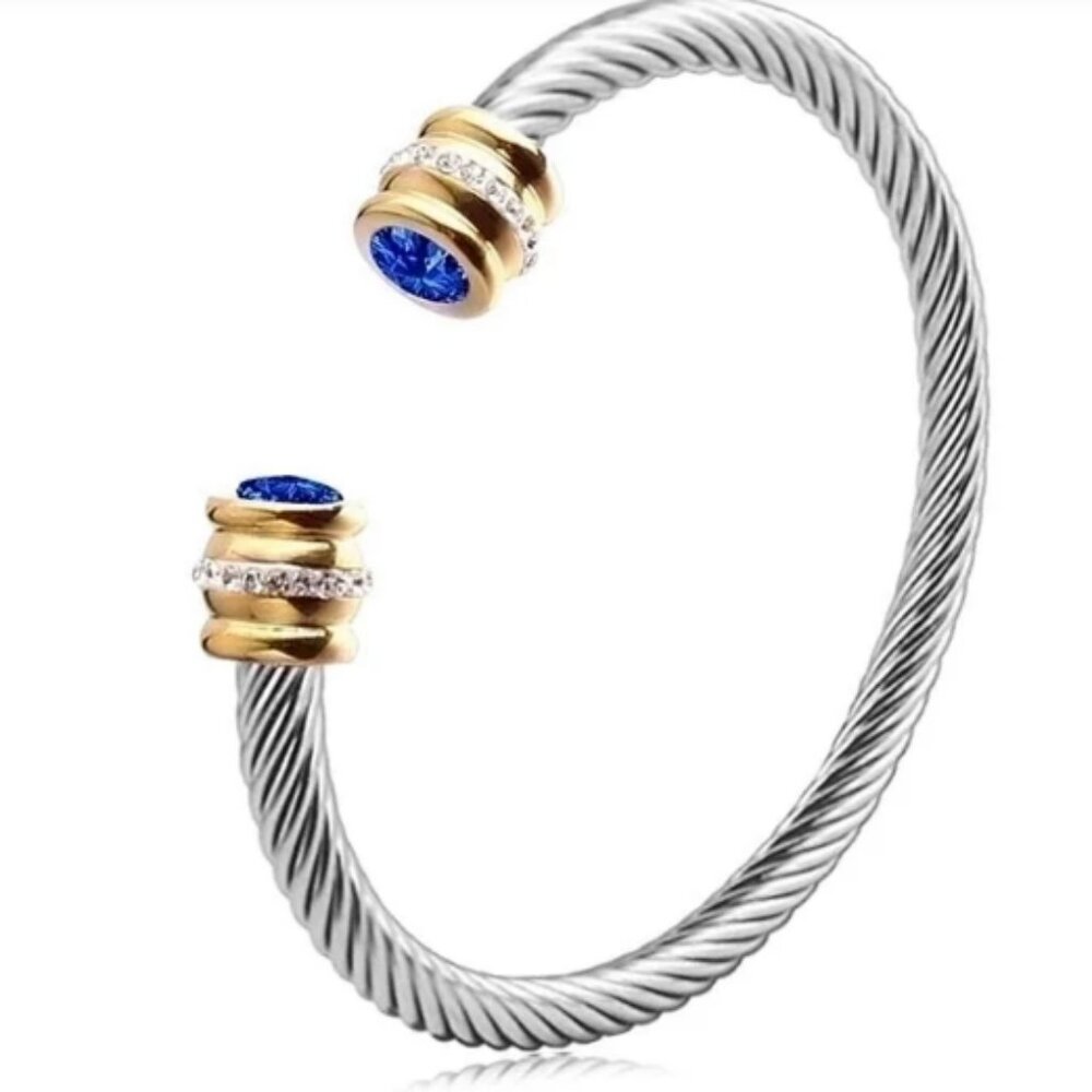 #304 Minimalist Solid Color Stainless Steel Inlay Zircon Cuff Bracelets - Sept